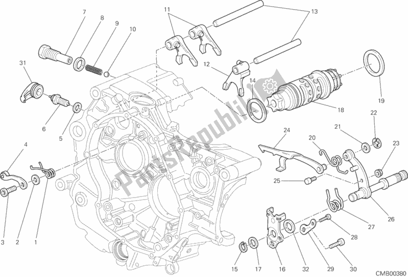 All parts for the Shift Cam - Fork of the Ducati Hypermotard SP 821 2013